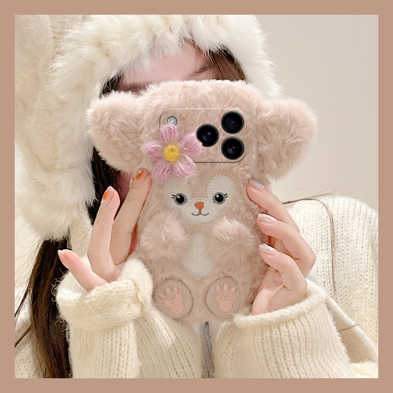 刺绣琳娜贝儿适用苹果17promax手机壳苹果16promax秋冬季iPhone15毛绒14pro卡通13/12mini毛茸茸11女xsmax/xr