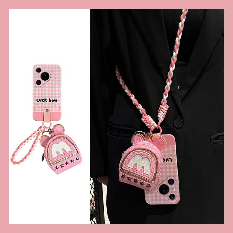 粉色格纹适用oppok12plus手机壳k12pro零钱包K11Pro斜挎k10/K9S挂绳k7x少女心k5/k3可背带K10活力版日韩k9Pro