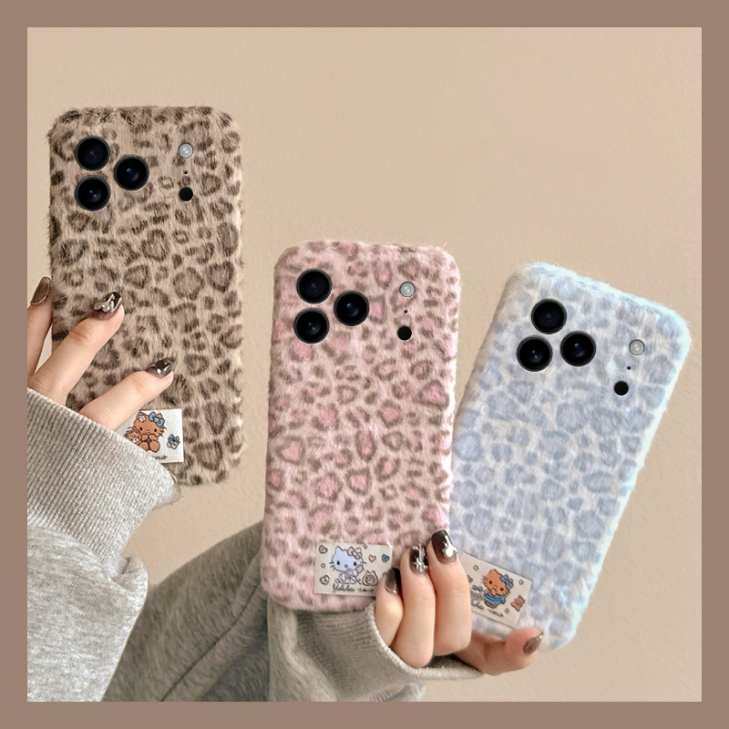 豹纹凯蒂猫贴纸适用oppok12pro手机壳k12plus毛绒K11Pro卡通k10/K9S秋冬K7X女k5/k3毛茸茸K10活力版新款k9pro