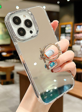 指环支架iphone15promax手机壳苹果14pro镜子12/13防摔11补妆神器xs/xr个性15plus适用7/8plus女se2保护套6s