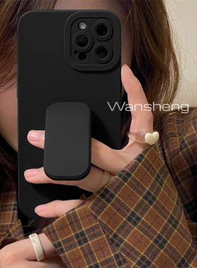 折叠支架iphone14promax手机壳苹果15纯黑色12/13pro全包11硅胶xs/xr防摔7/8plus适用15promax男11PRO女se2套