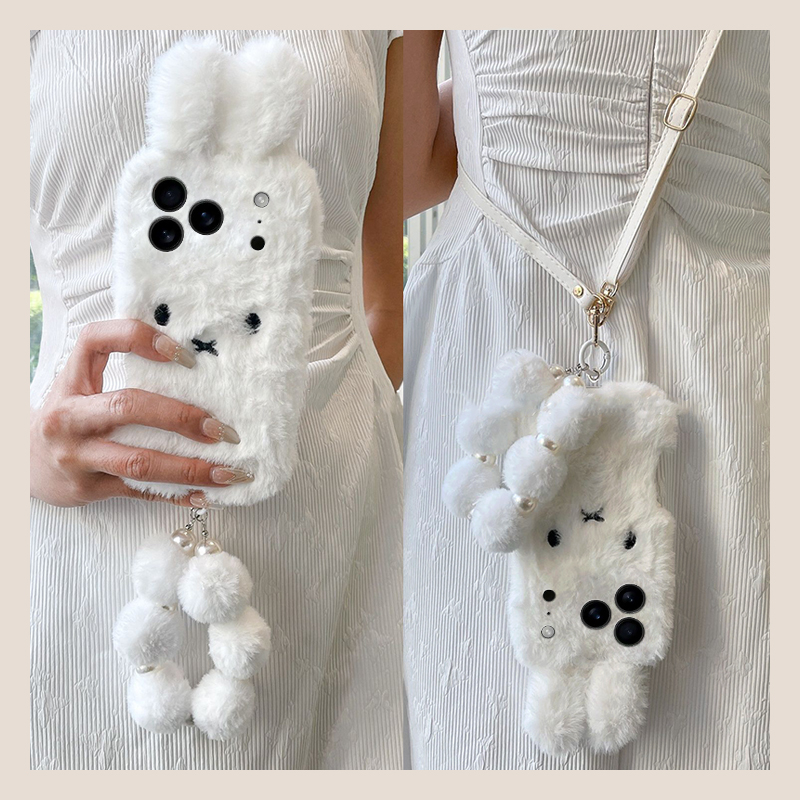 毛绒兔子适用OPPOA5Pro手机壳A3x斜挎a98/A97挂绳a96/a95链条a93s/a92s秋冬a58/a575G女a56/a55卡通a35套a11x