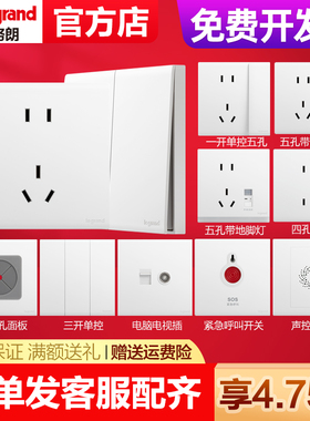 罗格朗开关插座面板哑光简悦陶瓷白单开五孔86墙壁暗装电脑空调插