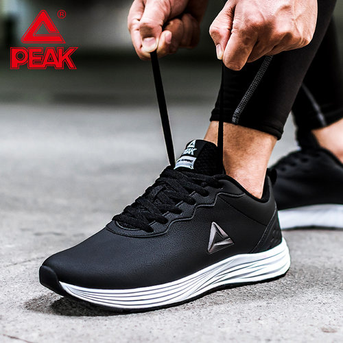 匹克运动鞋男皮面品牌防水跑步鞋