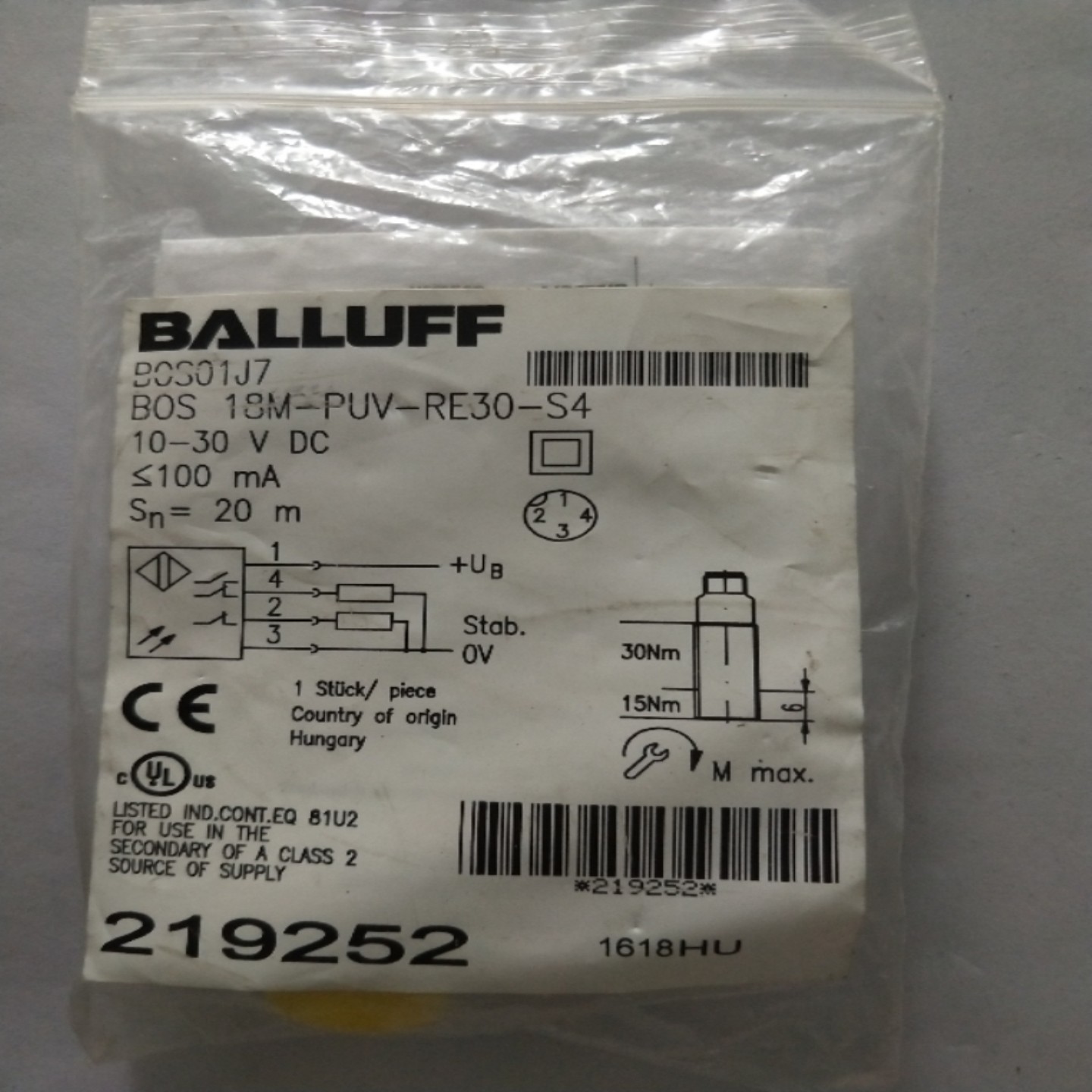 售前询价全新原装巴鲁夫 BOS01J7 BOS 18M-PUV-RE30-S4 现货