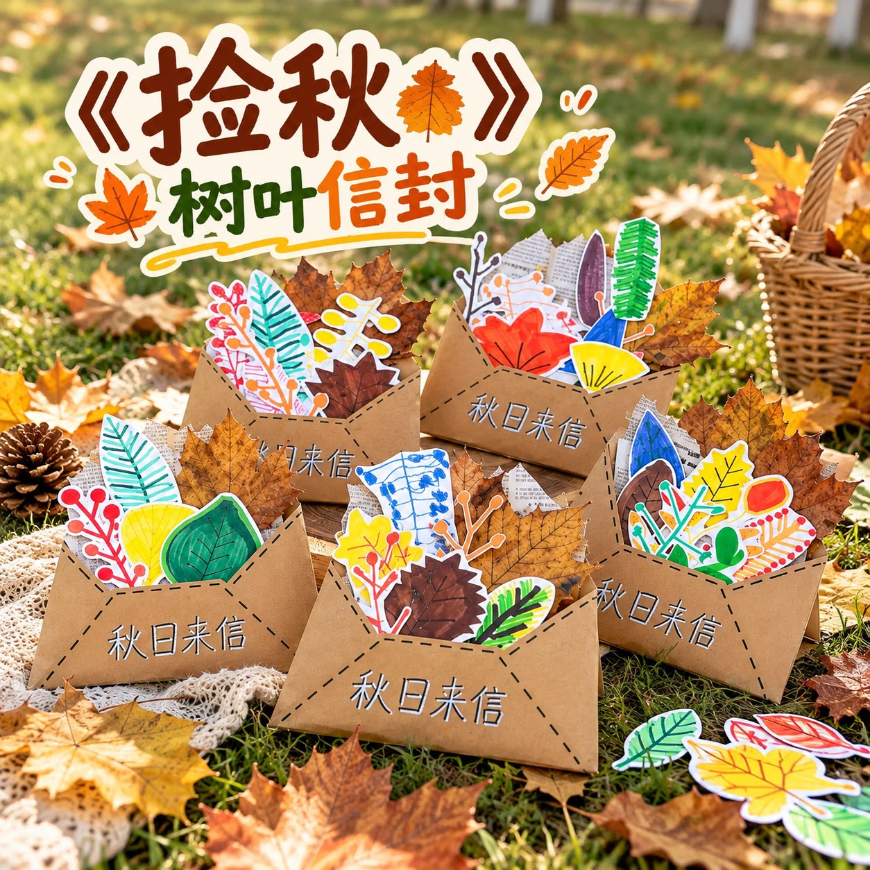 秋日来信主题环创信封捡秋集趣收集落叶幼儿园秋季自然的美育材料