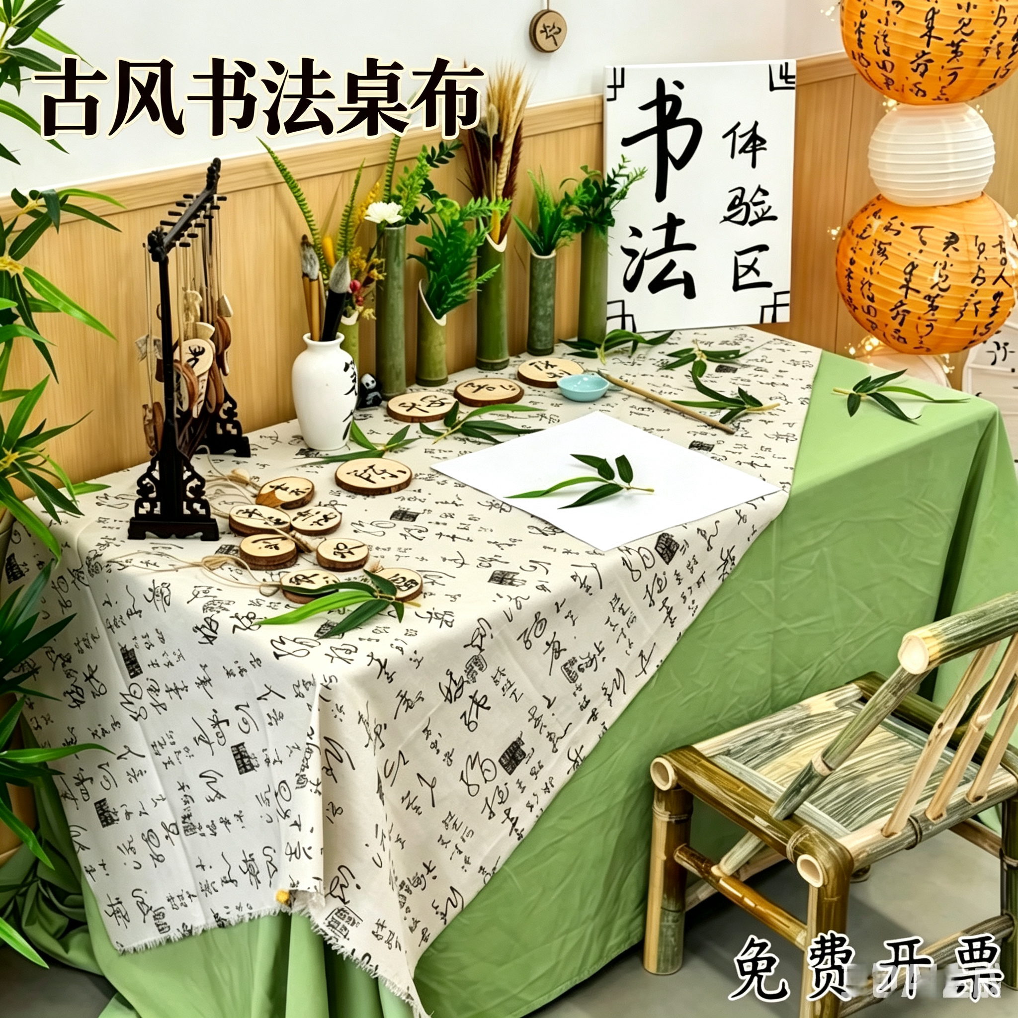 端午国风书法桌布氛围场景布置图片