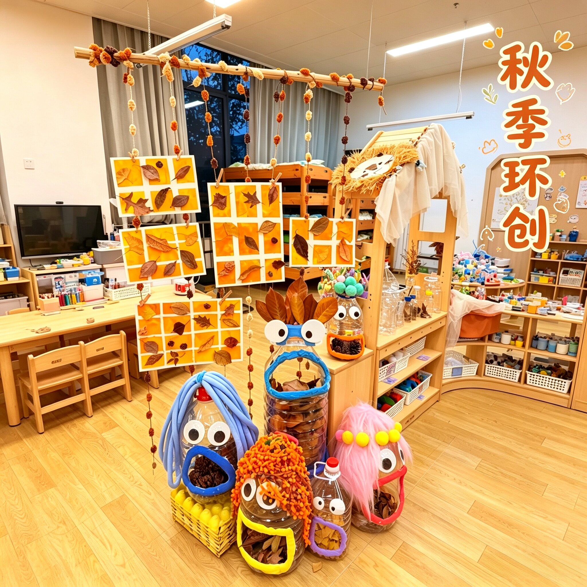 秋季美工区环创教室布置毛线图片