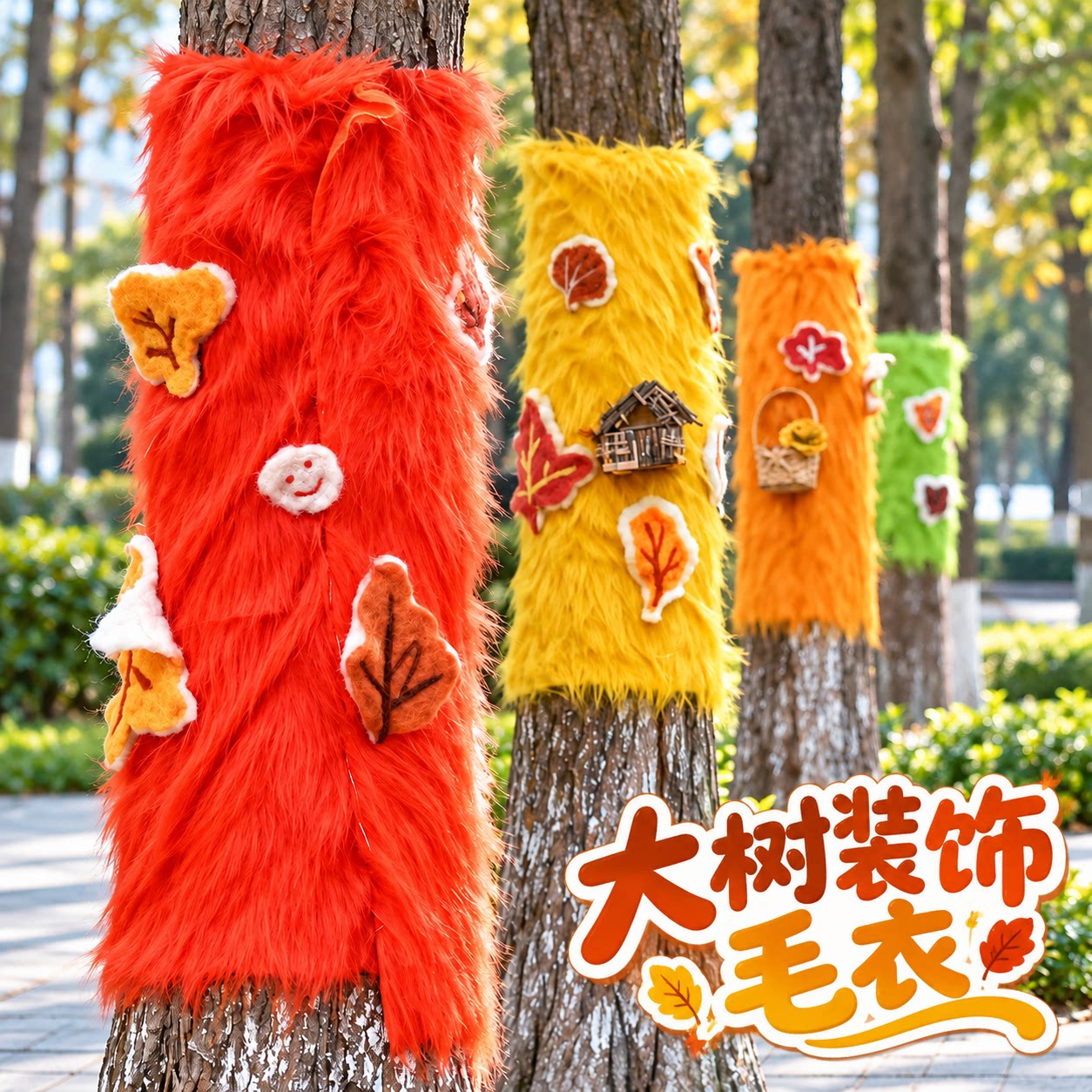冬季大树创意装扮毛线材料户外美陈网红打卡场景DIY树木毛绒布料