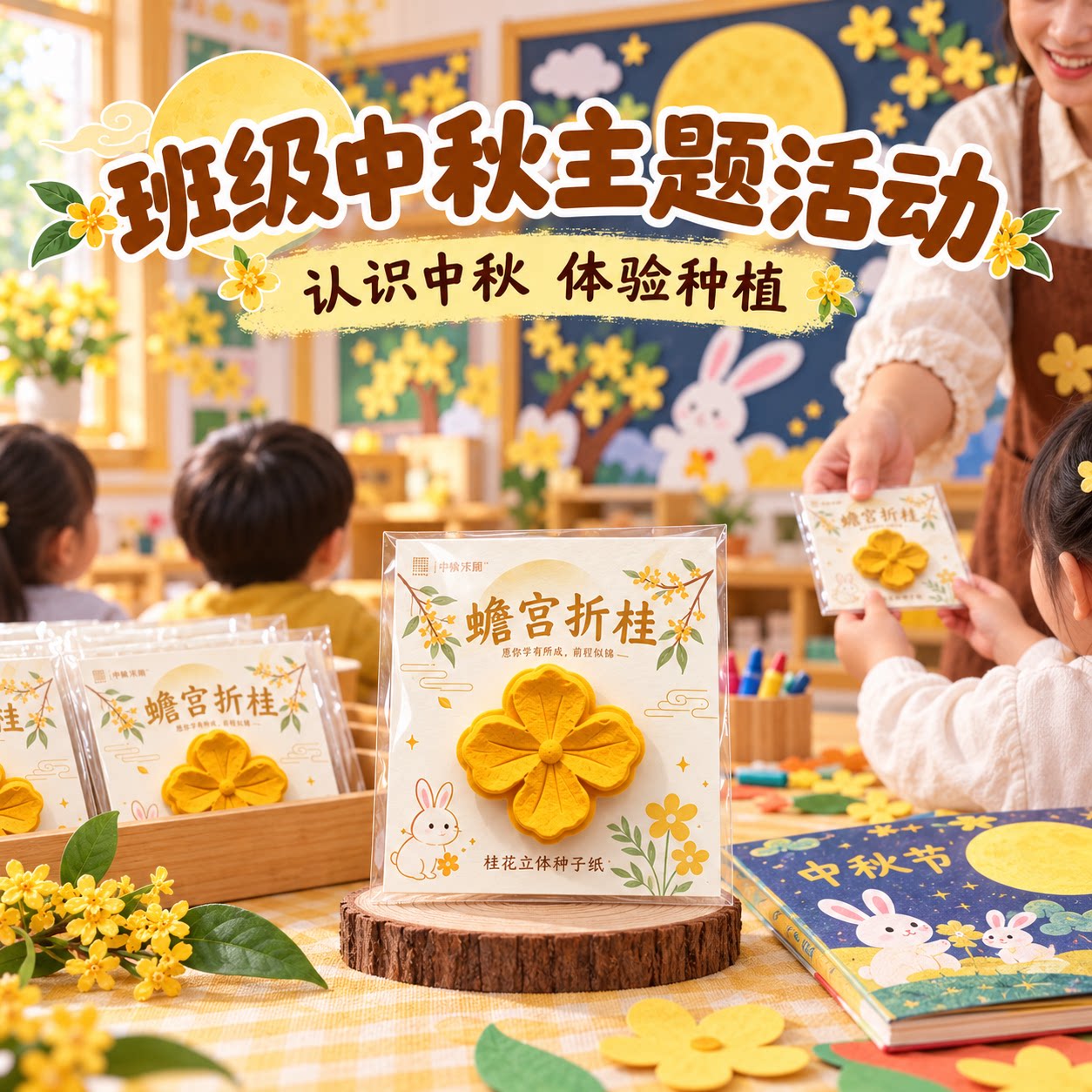 中秋幼儿园可发芽立体桂花贺卡