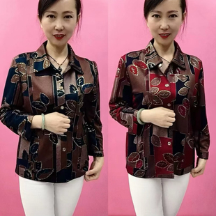 寬松顯瘦奶奶春秋襯衫 中老年人印花襯衣春裝 女襯衫 大碼 外套媽媽裝