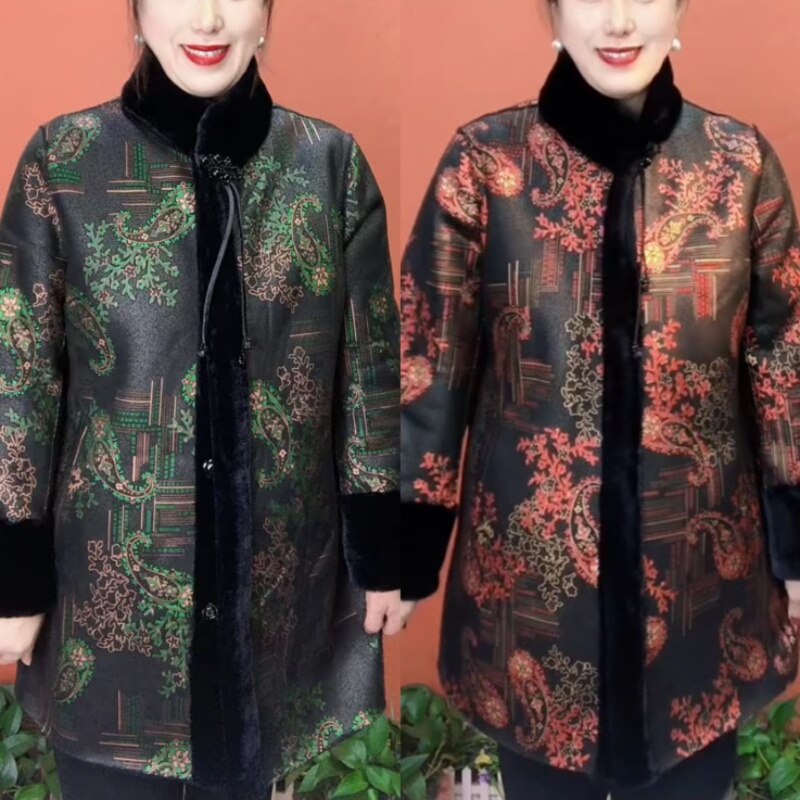 妈妈冬装皮草外套中长款老人衣服奶奶装冬季棉服仿水貂毛领大衣女