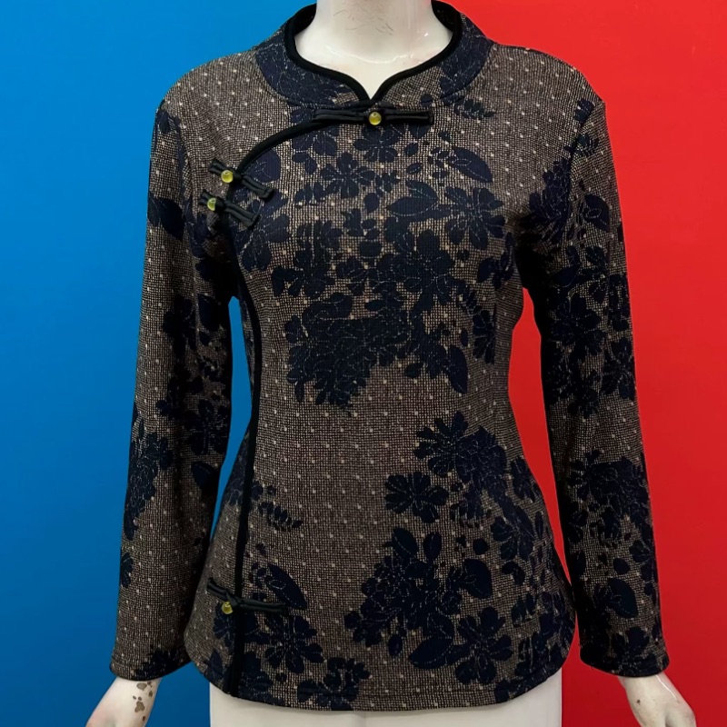 复古加绒盘扣打底衫新中式上衣