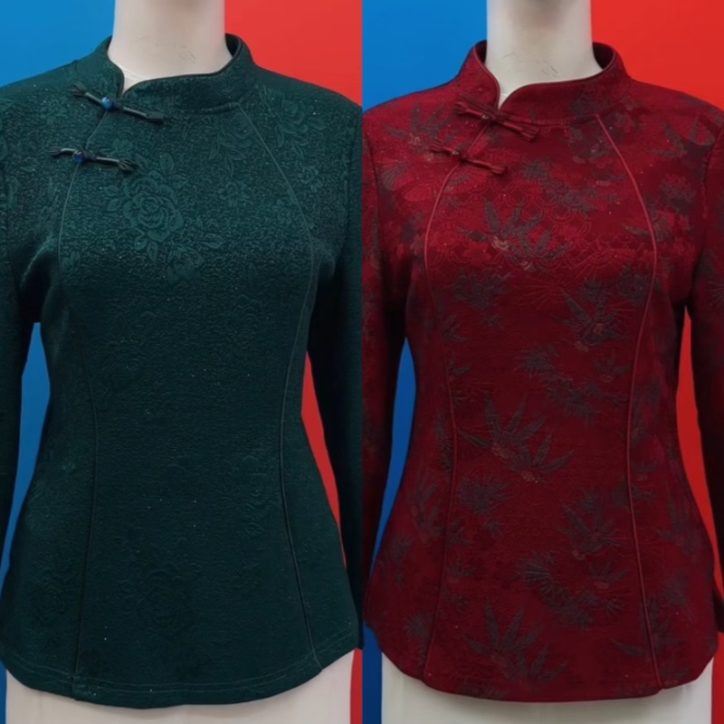 立领提花斜襟旗袍上衣新中式盘扣