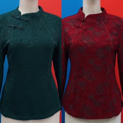 立领提花斜襟旗袍上衣新中式盘扣