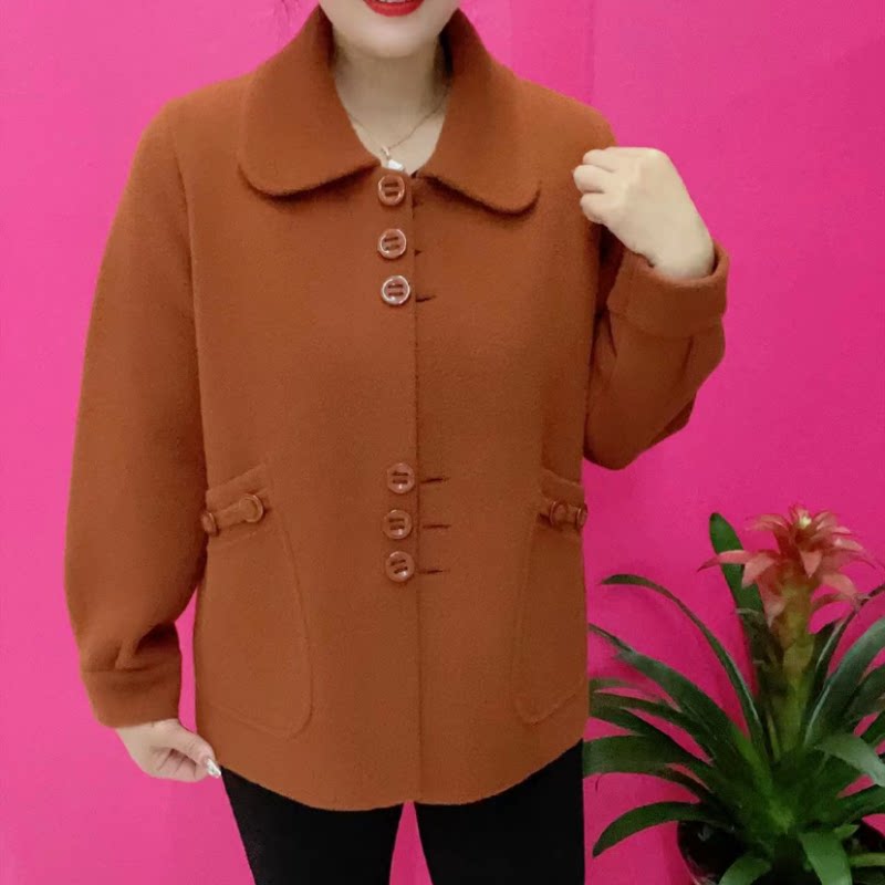 中年妈妈春秋洋气一体绒外套时尚多扣上衣中老年女装短款开衫夹克