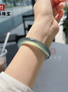 天然冰种库里蓝玛瑙手镯转运冰透玉镯玉石玉髓翡翠招财镯子美人镯