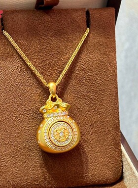 金店同款沙金点钻八方聚财旋转福袋吊坠项链复古轻奢设计感毛衣链