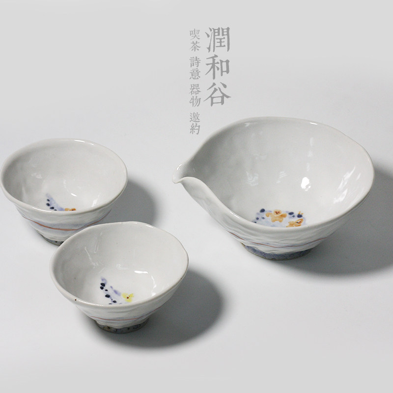 日本进口有田烧匠人吉野千晴手绘公杯品杯(三件套)茶具套组润和谷