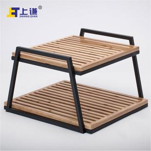 上谦两层杉木铁架糕点西饼蛋糕面包房烘焙展柜中岛柜陈列软装陈设