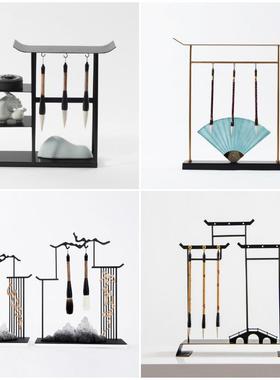 新中式创意毛笔架摆件样板房办公桌面家居书房软装饰客厅玄关摆设