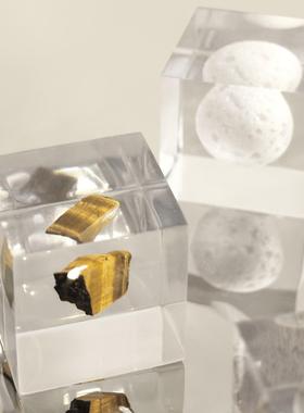 梵其现代轻奢极简洞石立方摆件样板间客厅书房电视柜桌面软装饰品