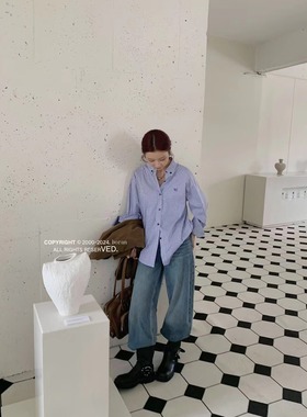 帛bo燃ran b2d8372 蓝色格子衬衫 高品质实体店秋新款 慵懒风休闲