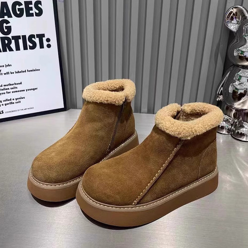厚底短筒毛毛雪地靴女冬外穿保暖棉鞋子2025新款加绒勃肯短1215r