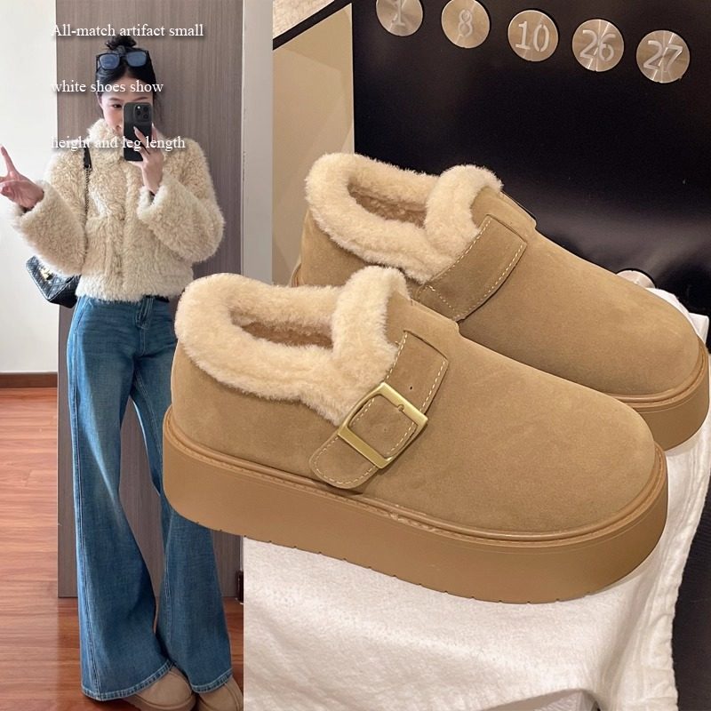 复古厚底加绒毛毛勃肯鞋女冬季鞋子2025新款一脚蹬保暖棉鞋1215r