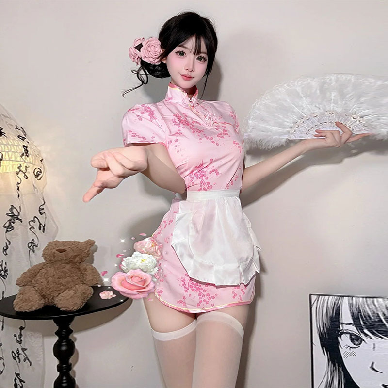 日系改良款国风旗袍纯欲风女感旗袍女仆cos小厨娘qqny主播直播服