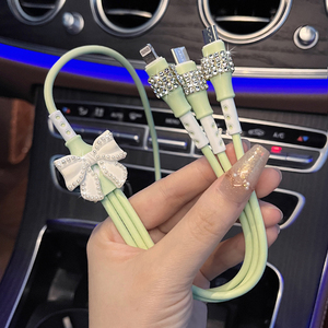 车载充电器线一拖三超级快充网红镶钻女神款多功能typec数据线三合一