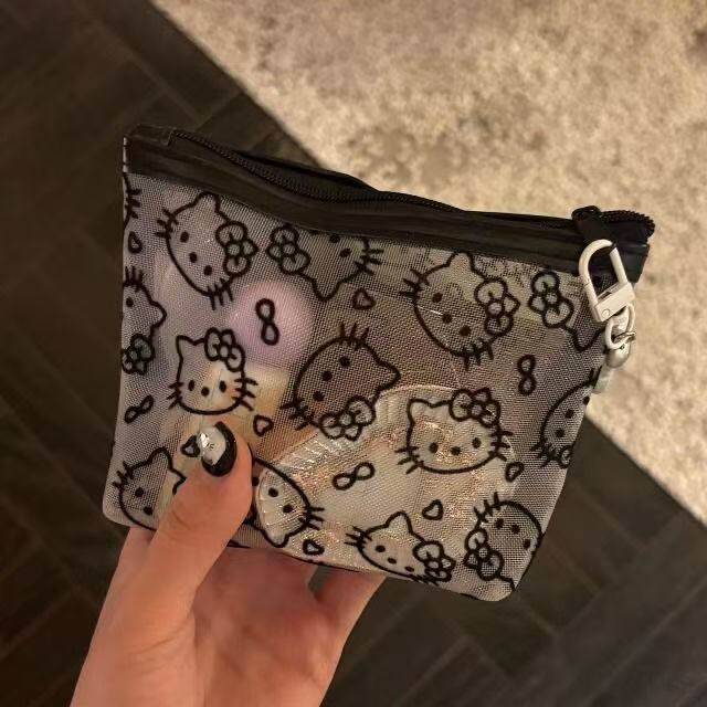 可爱kt猫网纱化妆包透明手拿便携