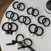 珍珠发圈女扎头发后脑勺头绳发饰优雅气质黑色发绳橡皮筋皮套头套