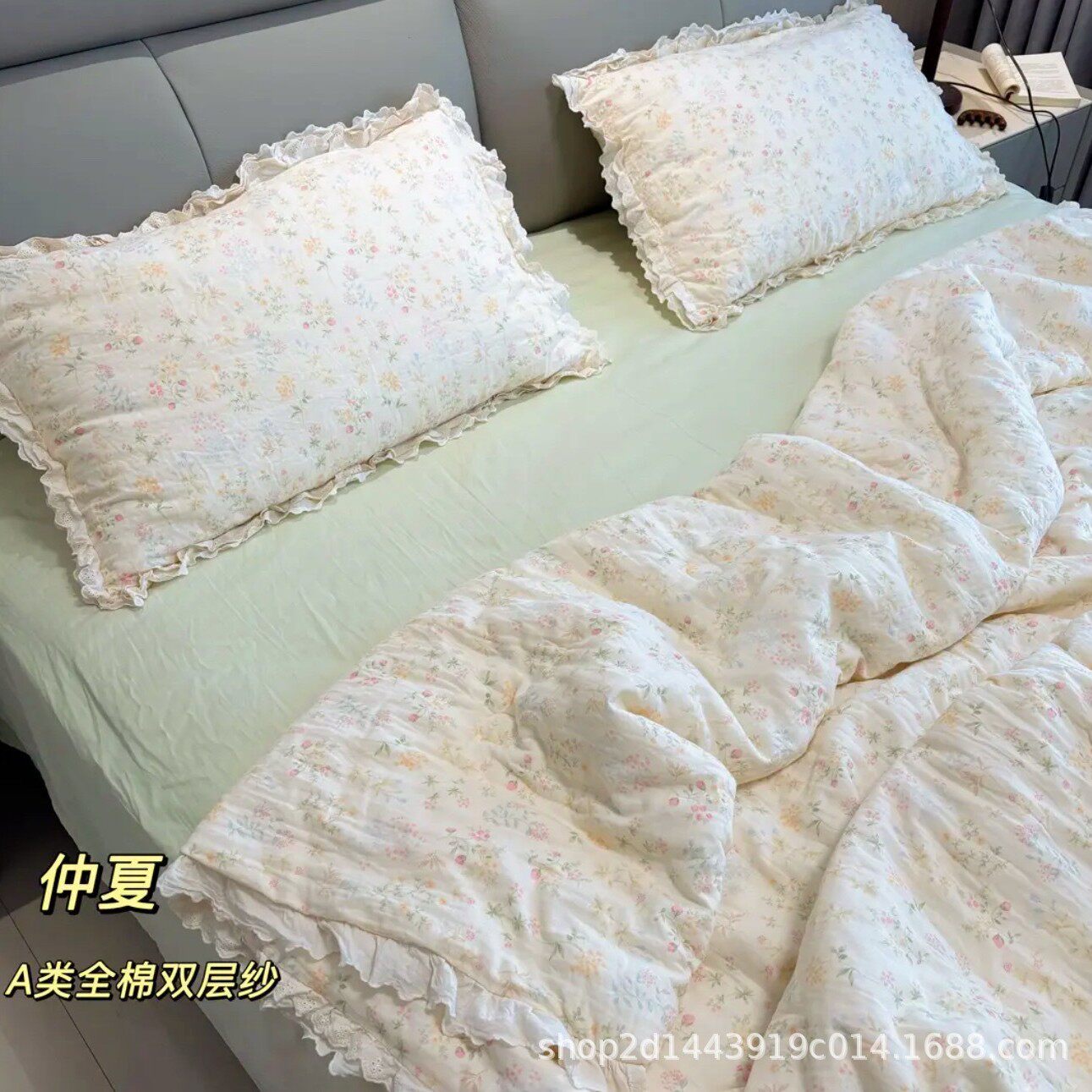 A类母婴级双层纱四件套纯棉100全棉床单床笠款被套三件套床上用品
