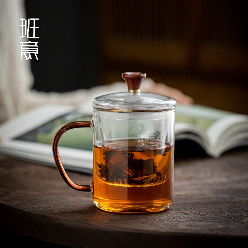 耐热玻璃茶杯带把茶水分离办公室泡花茶杯过滤带盖喝茶杯子