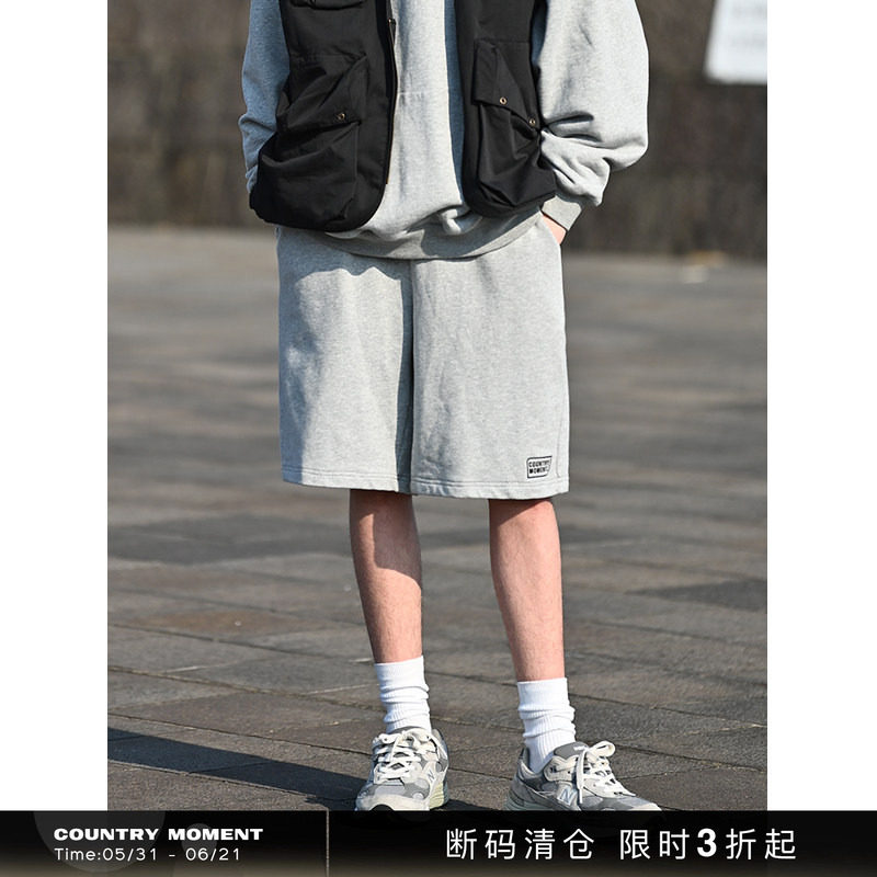 CountryMoment 夏季日系纯棉灰色针织短裤男休闲直筒五分运动卫裤