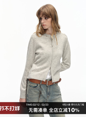 CountryMoment 羊毛混纺毛衣开衫拉链外套女2025新款针织修身上衣