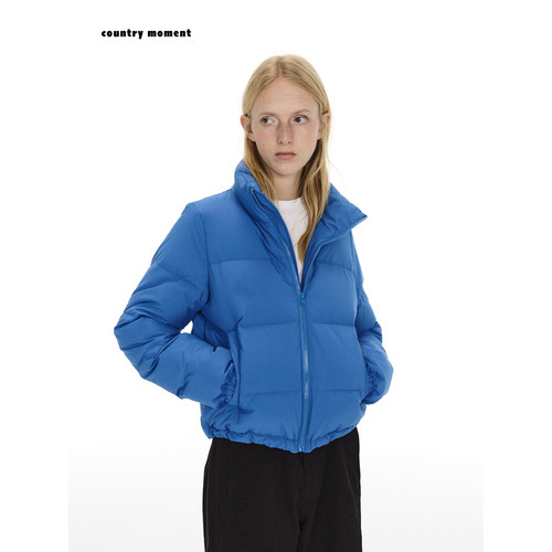 短款立领克莱因宝蓝色羽绒服女冬