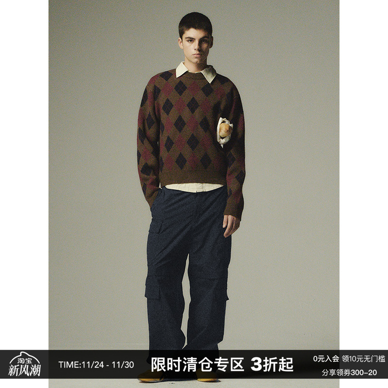 CountryMoment菱形格圆领毛衣