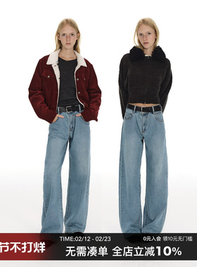 CountryMoment【男女同款】浅蓝色宽松直筒牛仔裤美式复古休闲裤