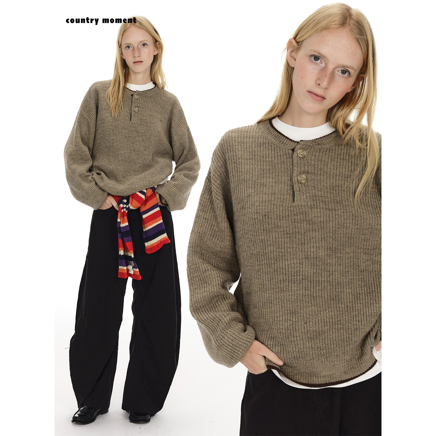 【chammy专属】【男女同款】羊毛混纺/亨利领撞色毛衣针织衫