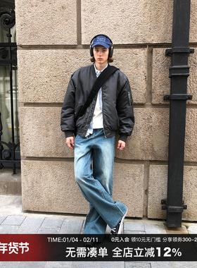 CountryMoment 23FW 美式复古Cleanfit蓝色水洗直筒阔腿牛仔裤男