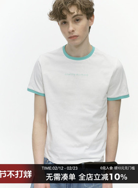 CountryMoment撞色领口简笔logo短袖男夏季正肩T恤女纯棉简约体恤