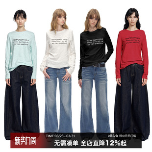 宽松罩衫 t恤女上衣纯棉内搭白色打底衫 印花长袖 countrymoment美式