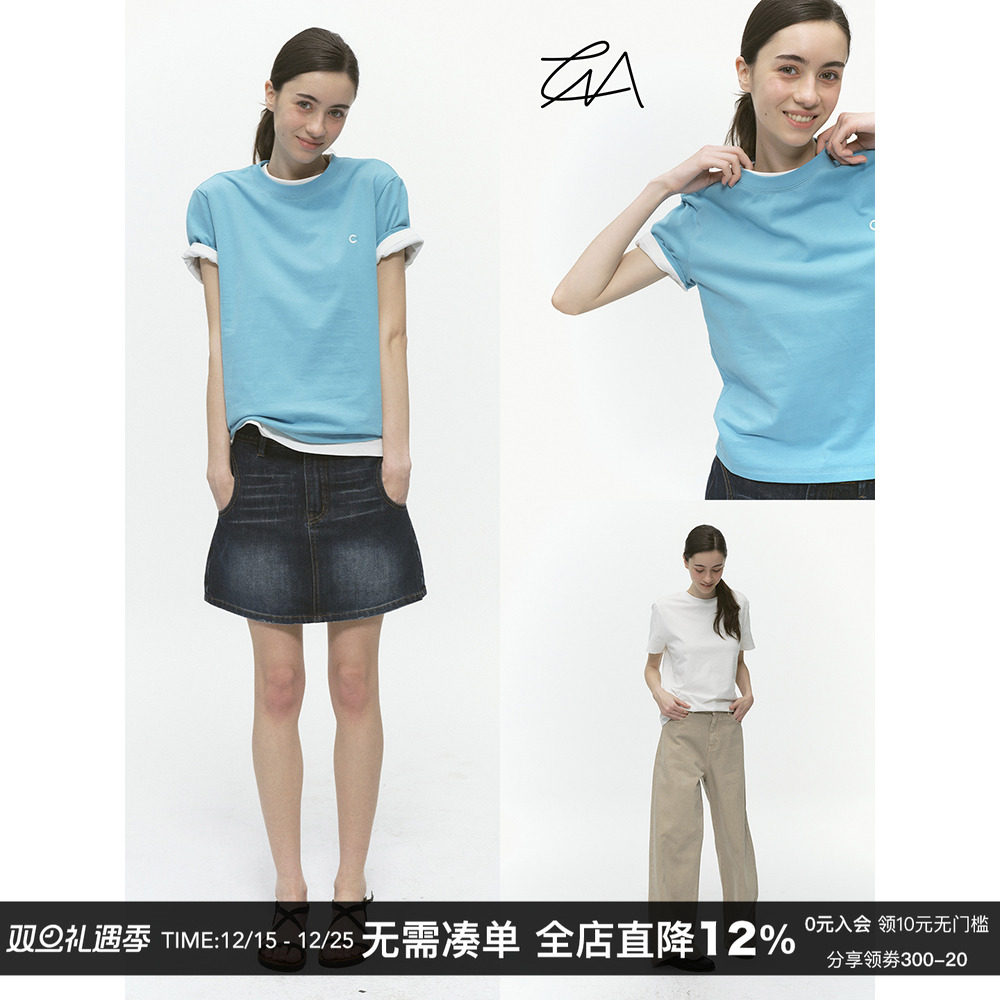 CountryMoment 200G亲肤精梳磨毛美式纯色短袖男夏内搭打底T恤女