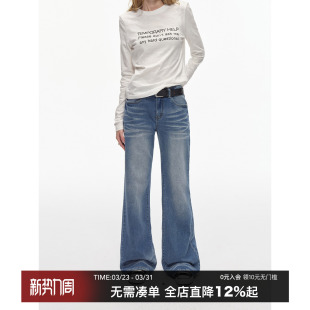 阔腿裤 CountryMoment 女2025新款 复古低腰微喇牛仔裤 做旧猫须美式