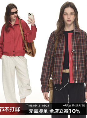 CountryMoment 两面穿红色哈灵顿夹克女春秋美式复古宽松短外套