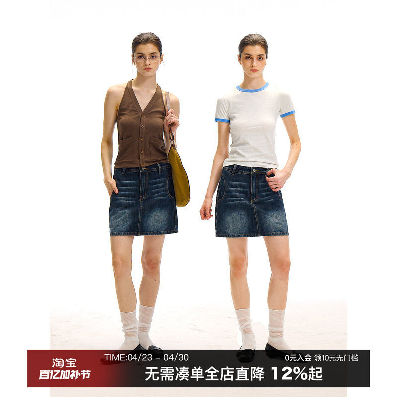 CountryMoment 美式复古A字牛仔半裙女夏2025新款修身显瘦短裙子