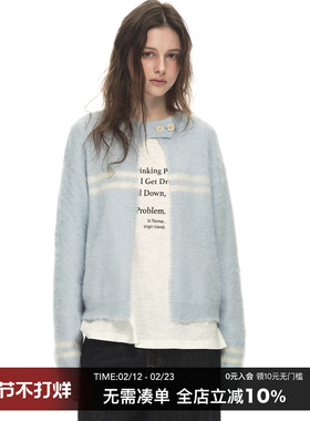 CountryMoment羊毛混纺/立领开衫毛衣女春秋宽松针织衫短外套上衣