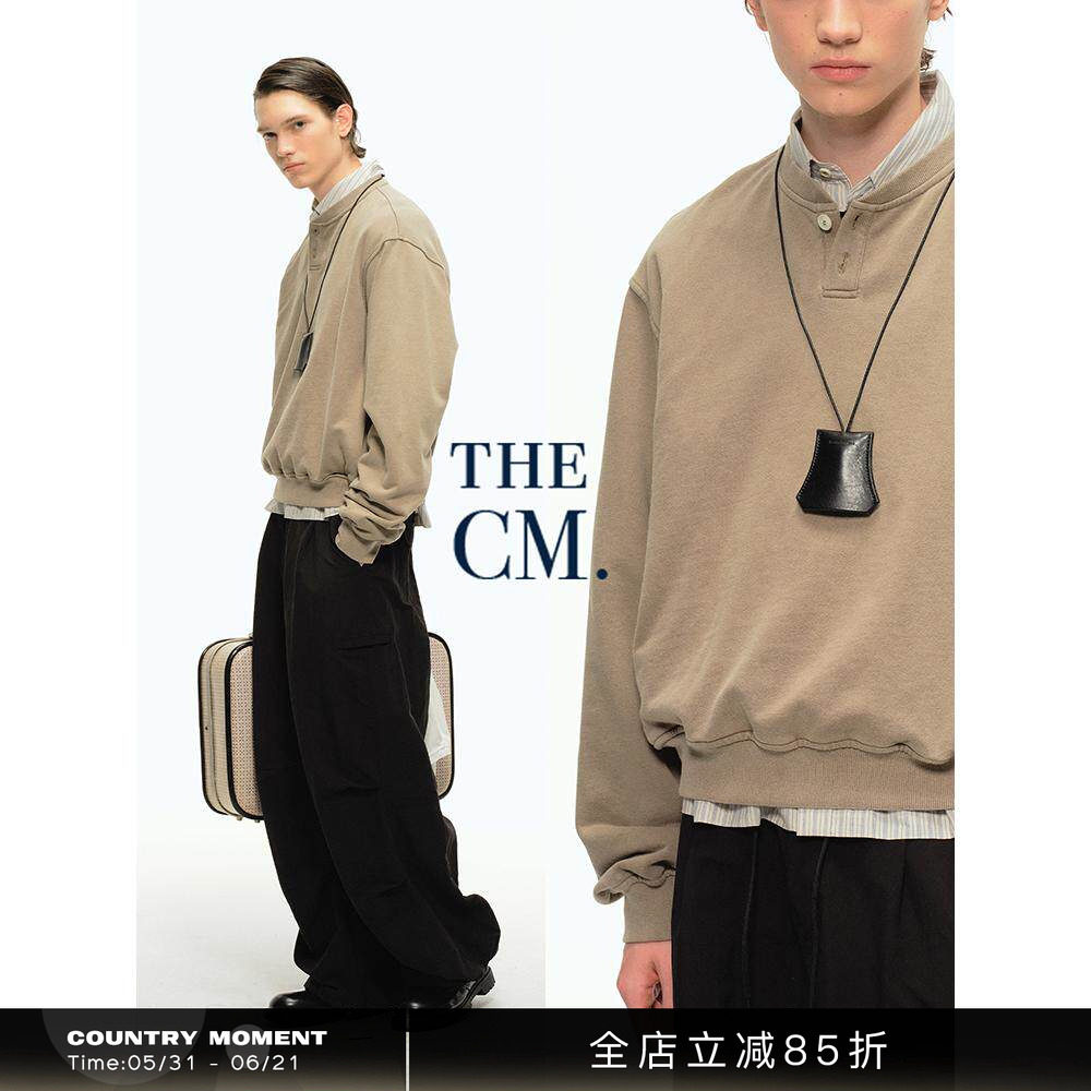 CountryMoment 美式复古做旧洗退亨利领短款套头卫衣男女Cleanfit